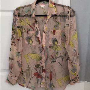 H&M Printed Blush button down sheer top